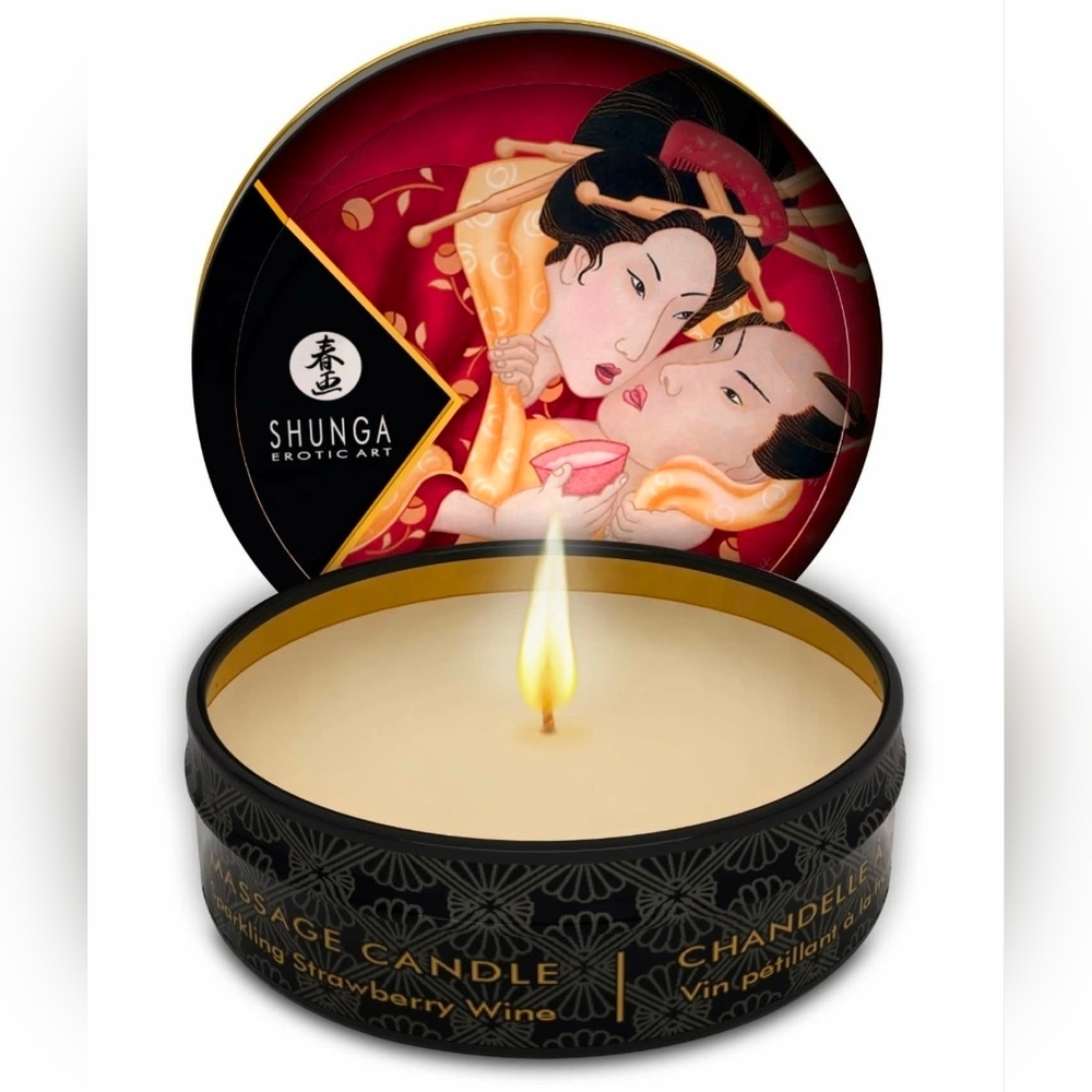 Massage Candle Sparkling Strawberry Wine Shunga 1oz Soy‎ Oil Travel